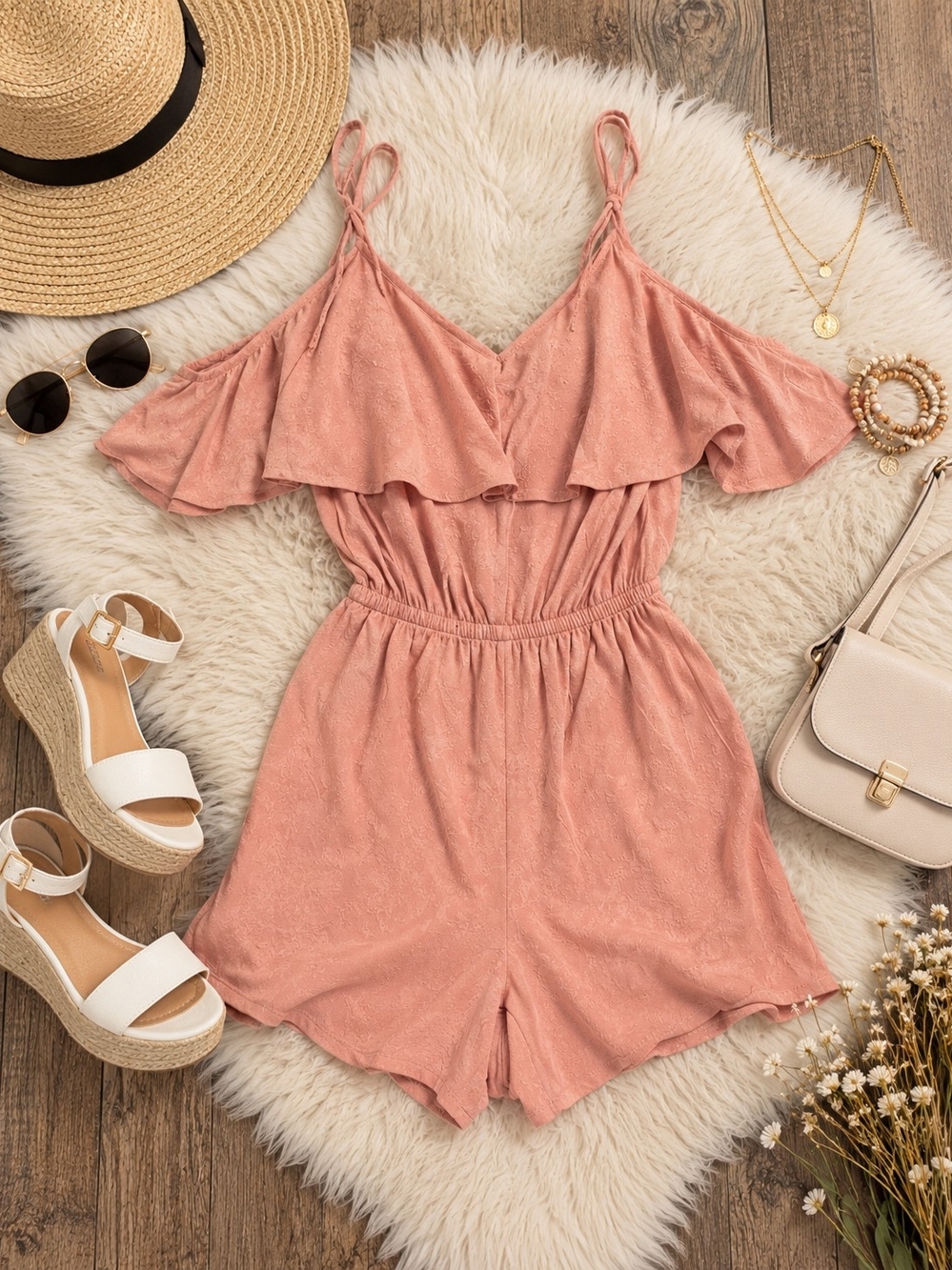 BB Dakota Blush Pink Off-Shoulder Romper - Brand New